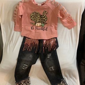Be Thankful Animal Print Turkey with Embellished Jeans